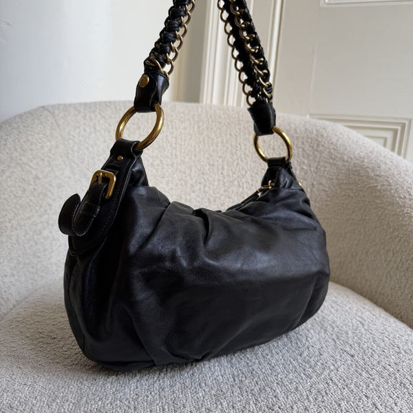 2009 Prada Nappa Black Leather Chain Shoulder Bag