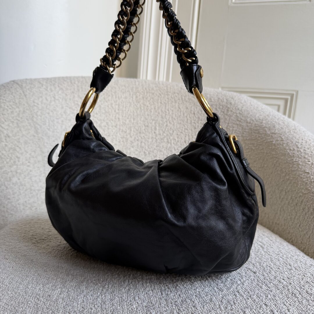 2009 Prada Nappa Black Leather Chain Shoulder Bag