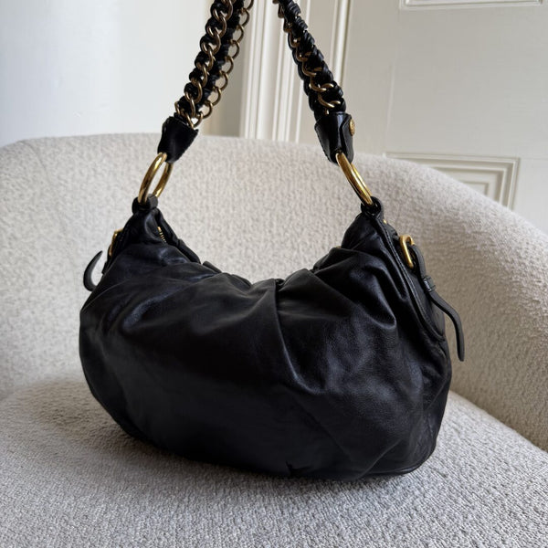2009 Prada Nappa Black Leather Chain Shoulder Bag