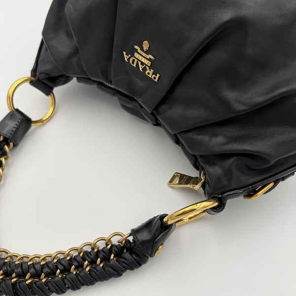 2009 Prada Nappa Black Leather Chain Shoulder Bag