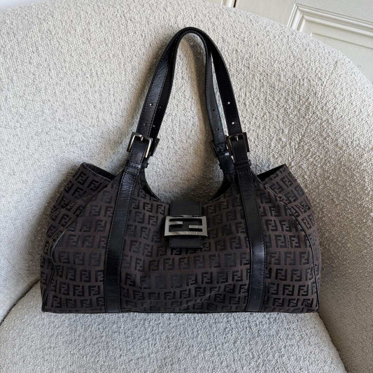 Fendi Zucchino Canvas Brown Tote Bag
