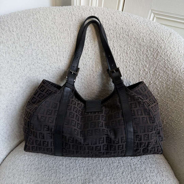 Fendi Zucchino Canvas Brown Tote Bag