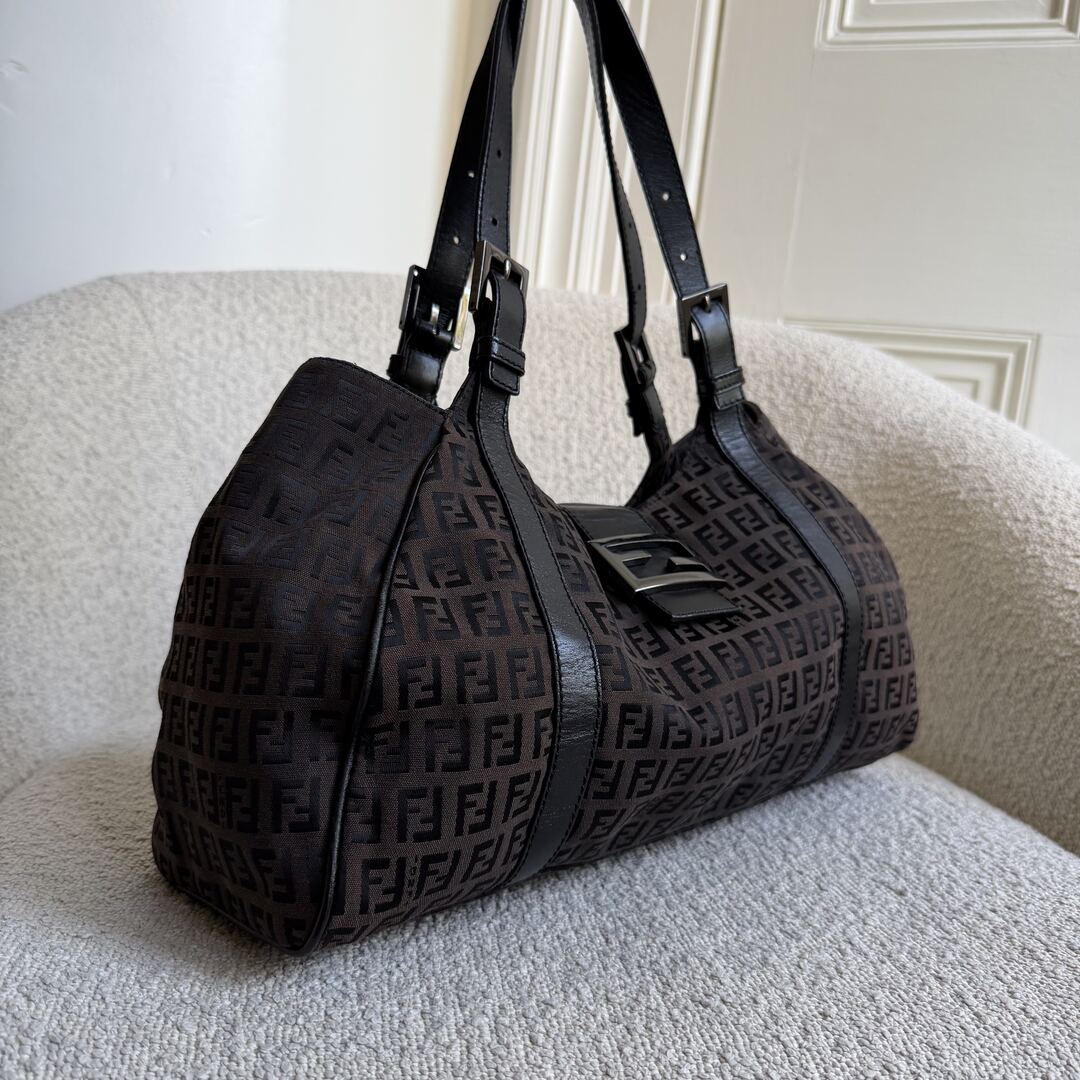 Fendi Zucchino Canvas Brown Tote Bag