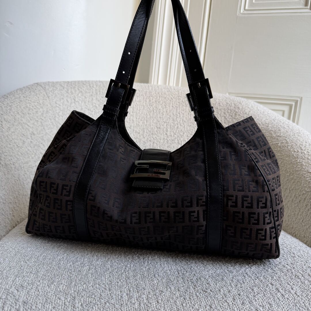Fendi Zucchino Canvas Brown Tote Bag