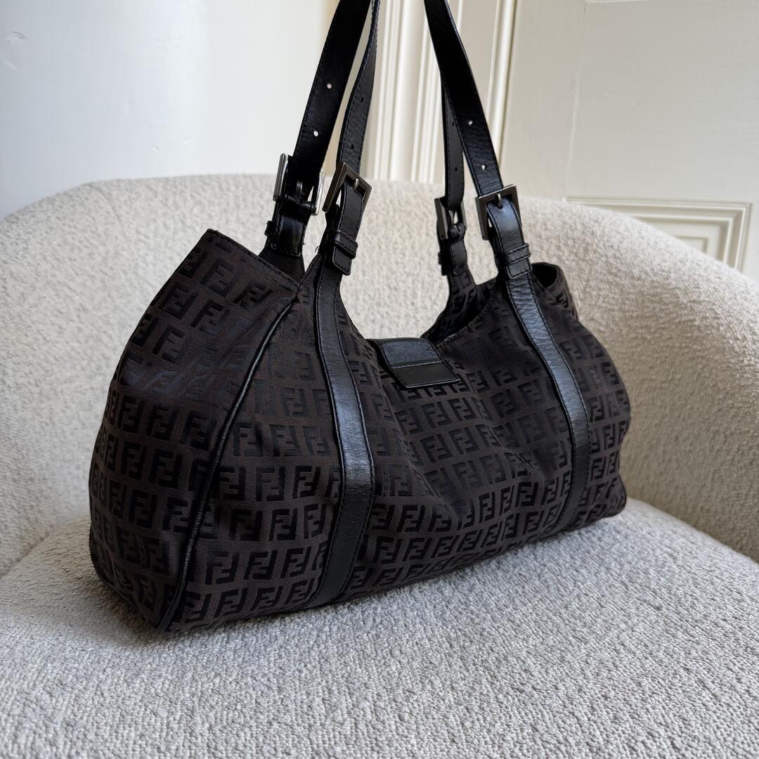 Fendi Zucchino Canvas Brown Tote Bag