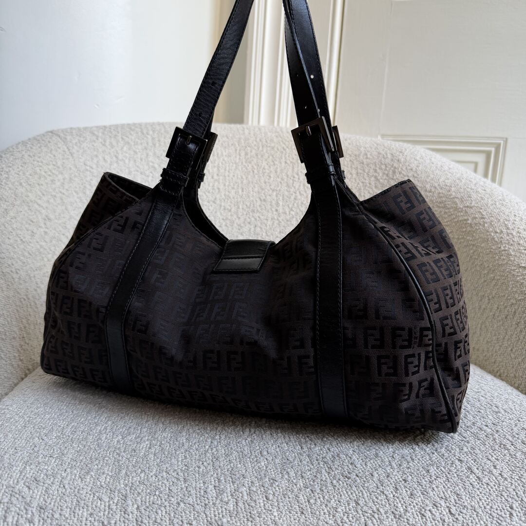 Fendi Zucchino Canvas Brown Tote Bag
