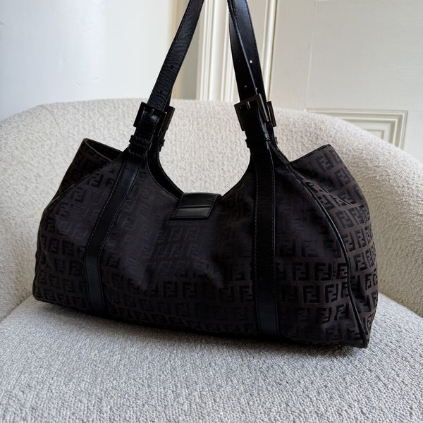 Fendi Zucchino Canvas Brown Tote Bag