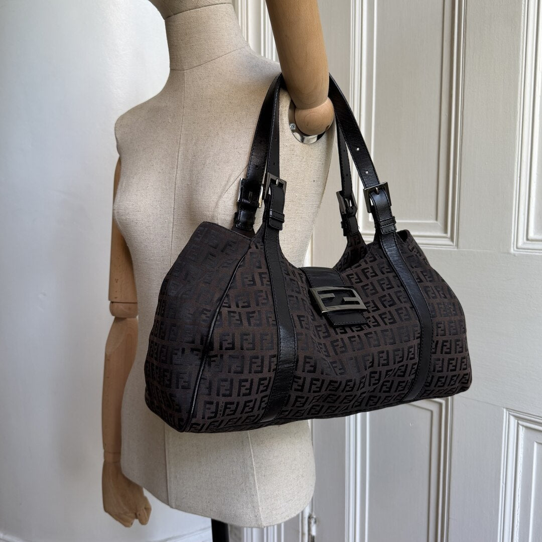Fendi Zucchino Canvas Brown Tote Bag
