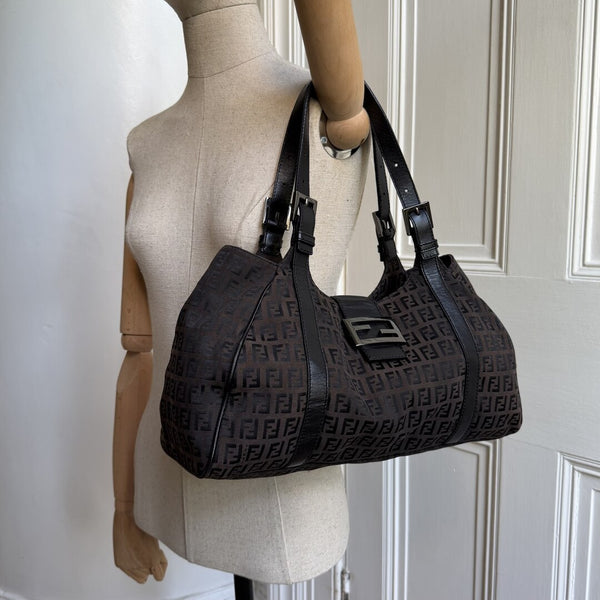 Fendi Zucchino Canvas Brown Tote Bag