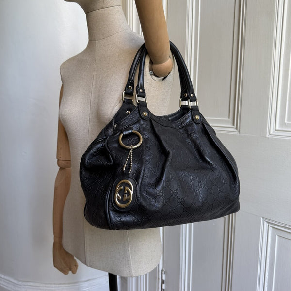 Gucci Guccissima Sukey Leather Black Tote Bag
