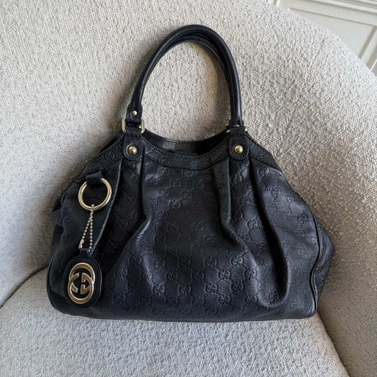 Gucci Guccissima Sukey Leather Black Tote Bag