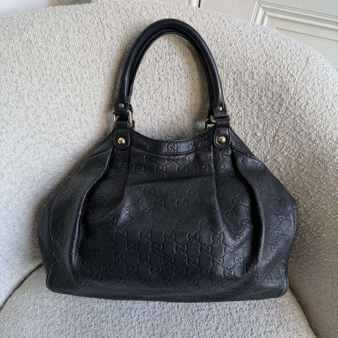 Gucci Guccissima Sukey Leather Black Tote Bag