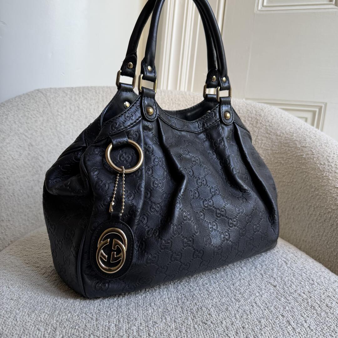 Gucci Guccissima Sukey Leather Black Tote Bag