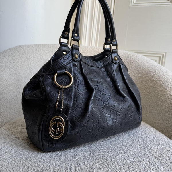 Gucci Guccissima Sukey Leather Black Tote Bag