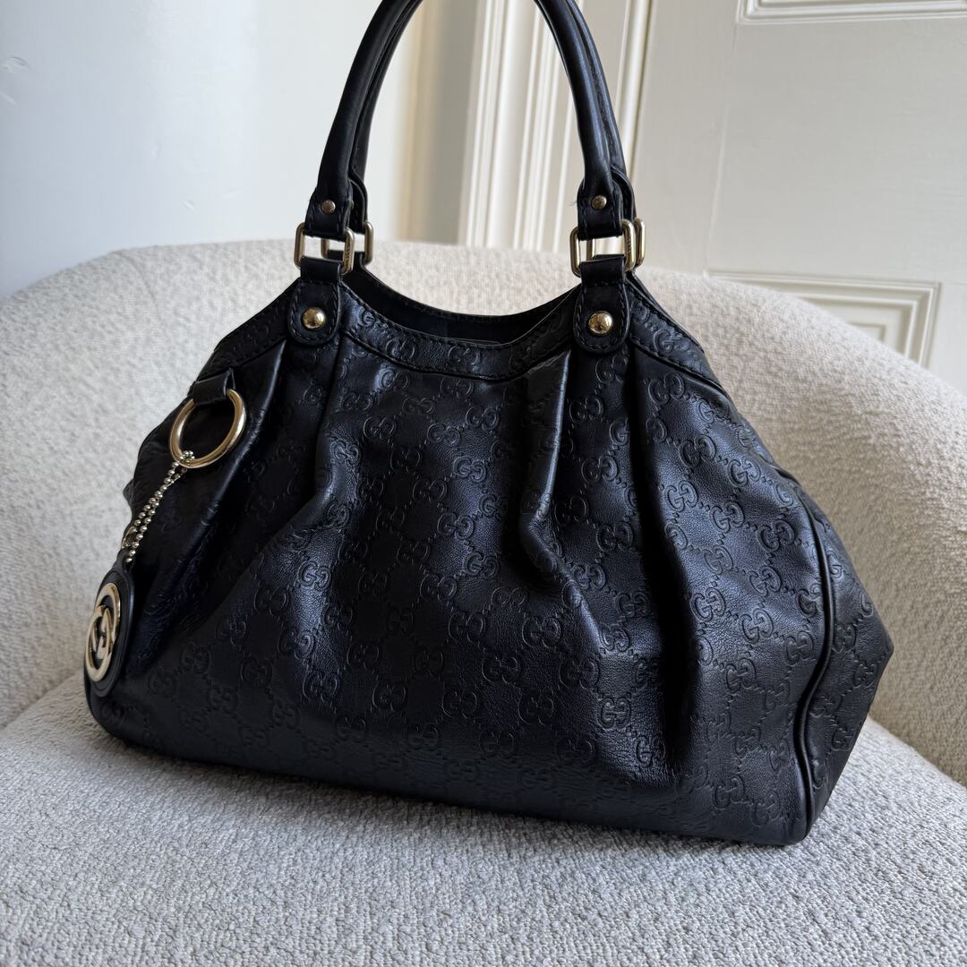 Gucci Guccissima Sukey Leather Black Tote Bag