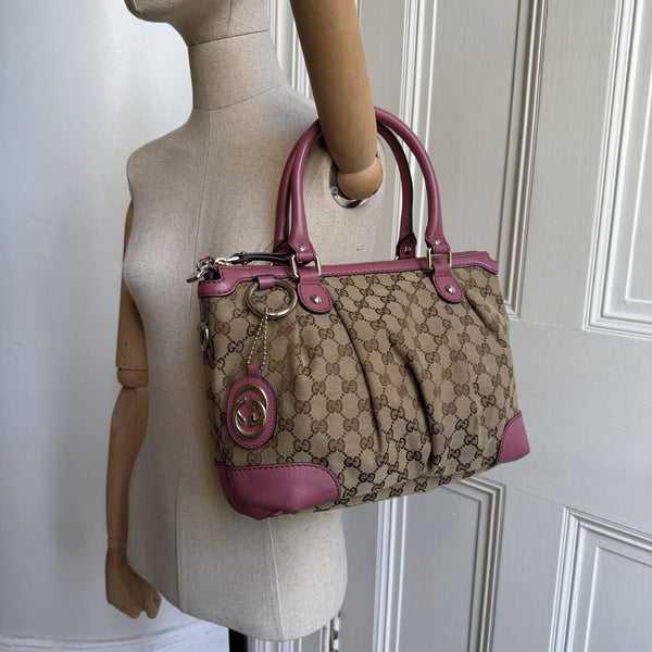 Gucci GG Canvas Sukey Pink Tote Bag