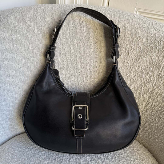 Coach Hobo Buckle Leather Black Shoulder Bag