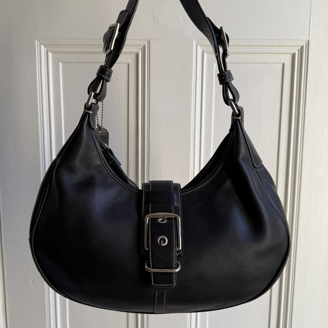 Coach Hobo Buckle Leather Black Shoulder Bag