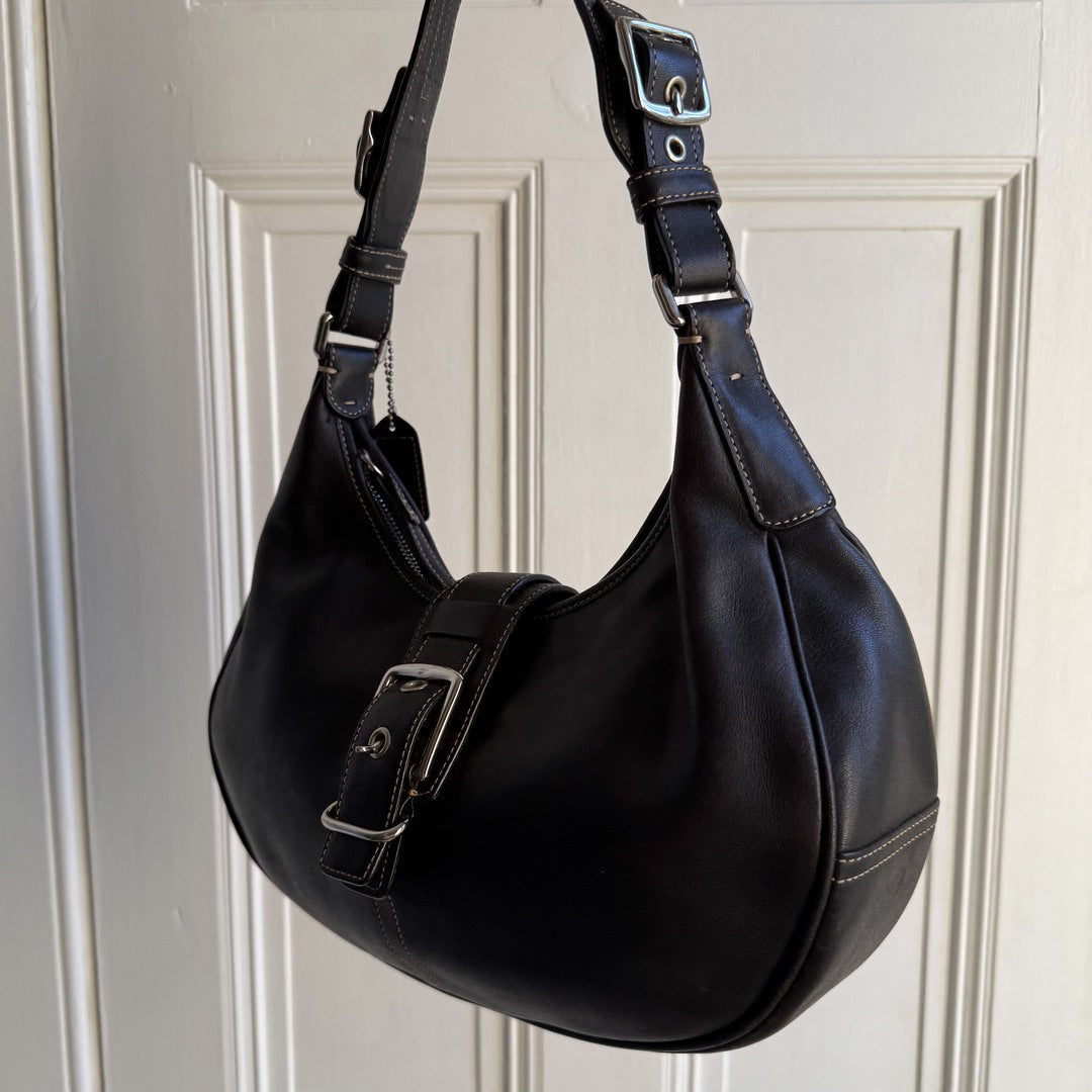 Coach Hobo Buckle Leather Black Shoulder Bag