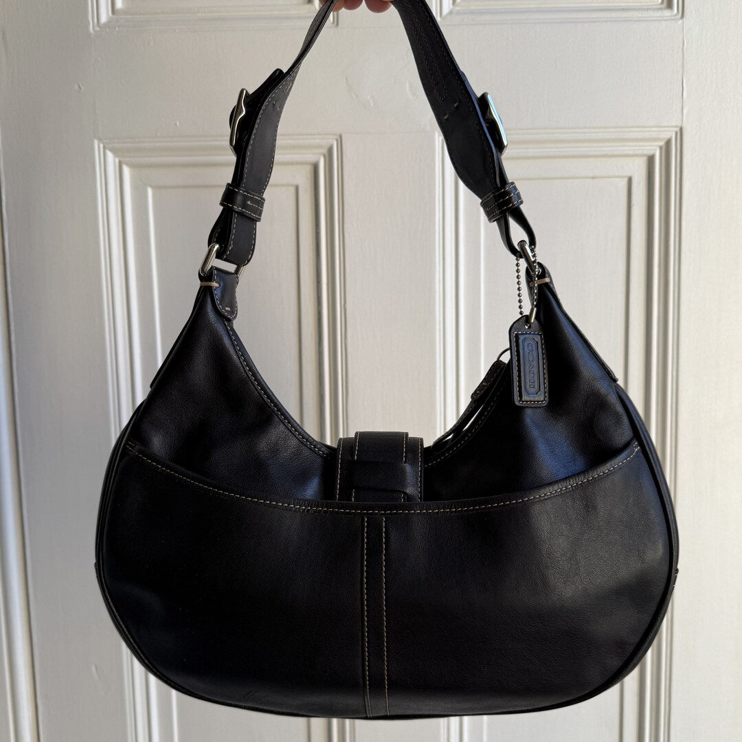Coach Hobo Buckle Leather Black Shoulder Bag