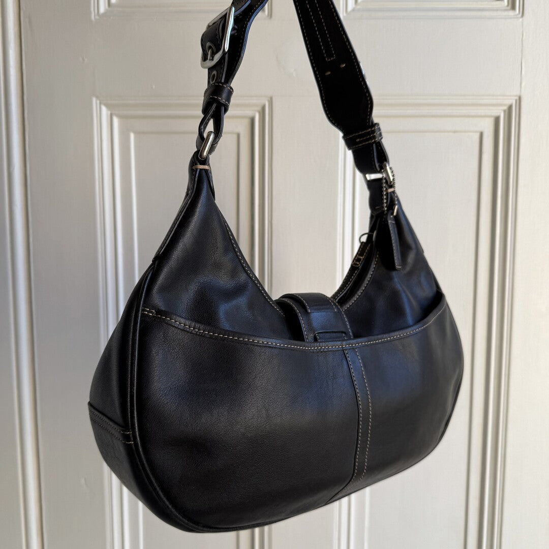 Coach Hobo Buckle Leather Black Shoulder Bag
