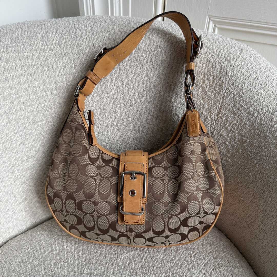 Coach Signature Hobo Buckle Tan Shoulder Bag