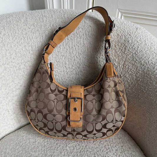Coach Signature Hobo Buckle Tan Shoulder Bag