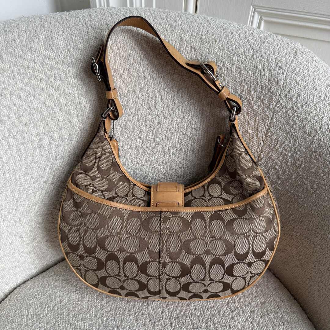 Coach Signature Hobo Buckle Tan Shoulder Bag