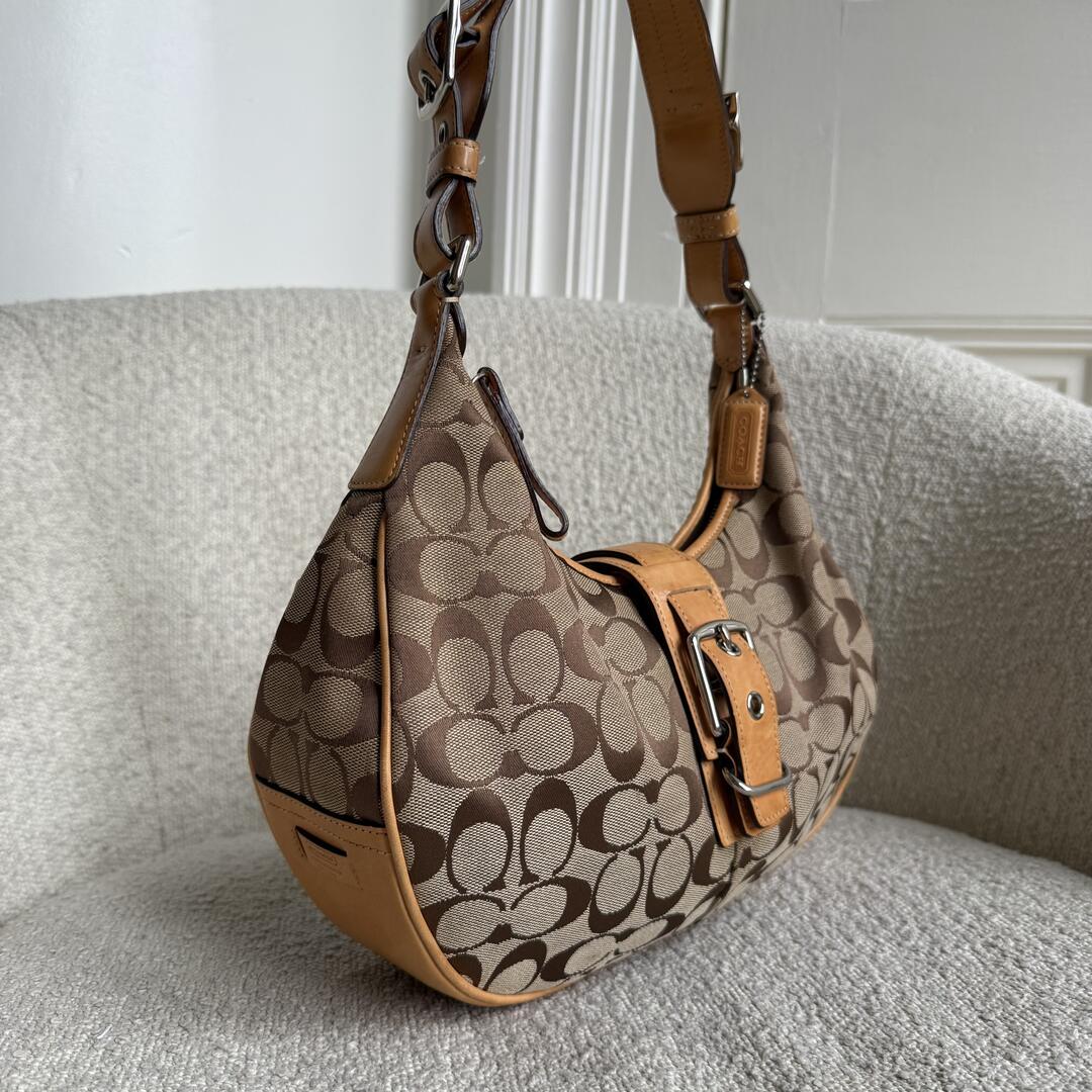 Coach Signature Hobo Buckle Tan Shoulder Bag