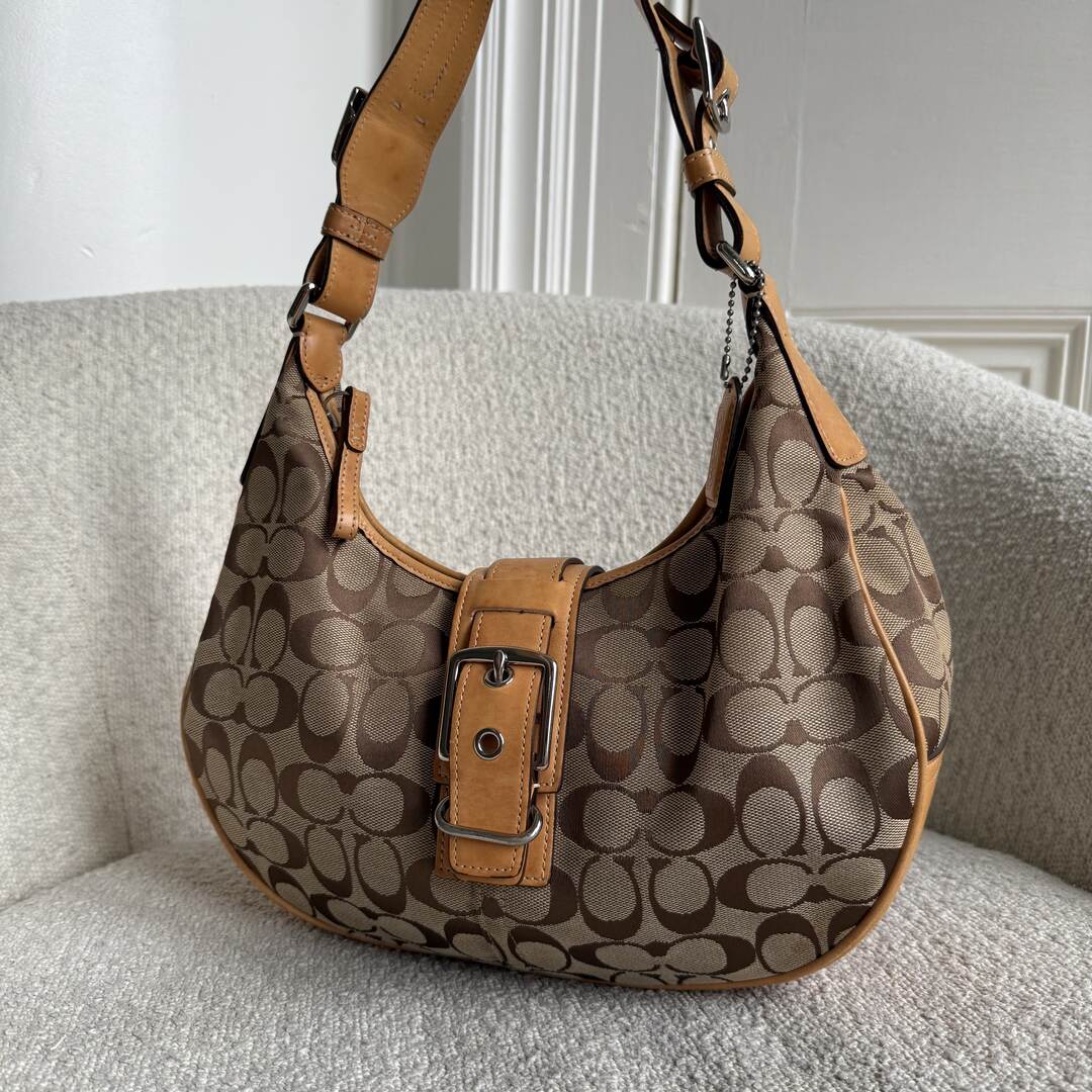 Coach Signature Hobo Buckle Tan Shoulder Bag