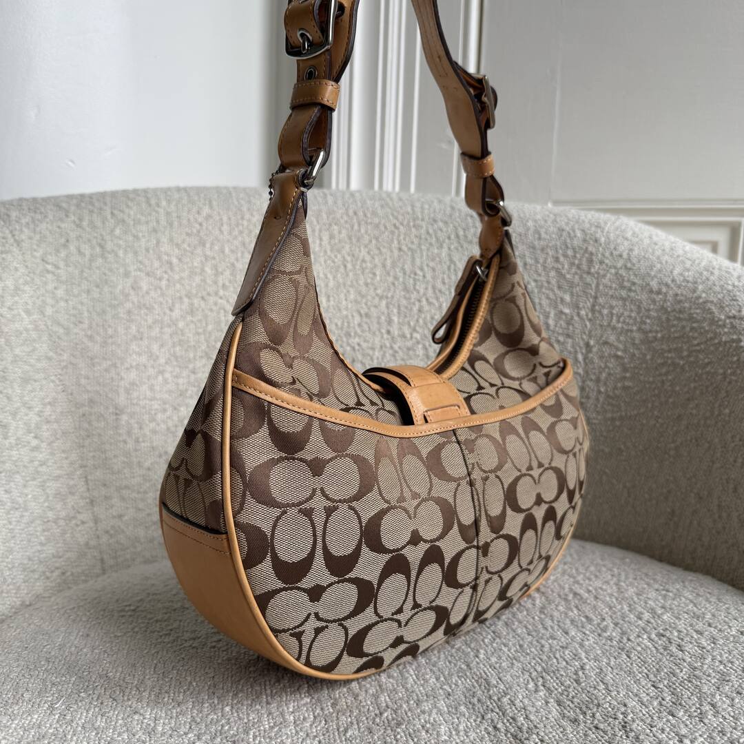 Coach Signature Hobo Buckle Tan Shoulder Bag