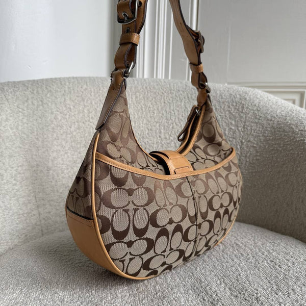 Coach Signature Hobo Buckle Tan Shoulder Bag