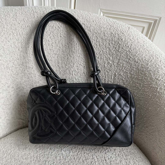 2005 Chanel Cambon Quilted Black Bowling Shoulder Bag