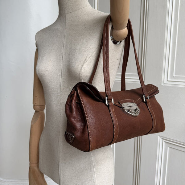 Prada Vitello Easy Leather Brown Shoulder Bag