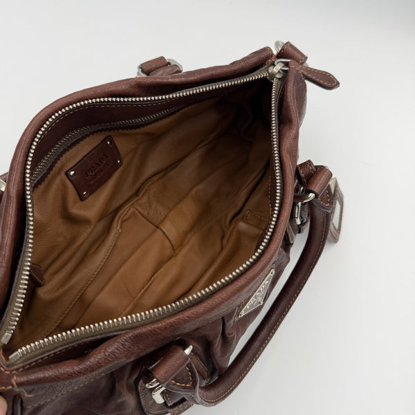 2006 Prada Vitello Chocolate Brown Leather Handbag