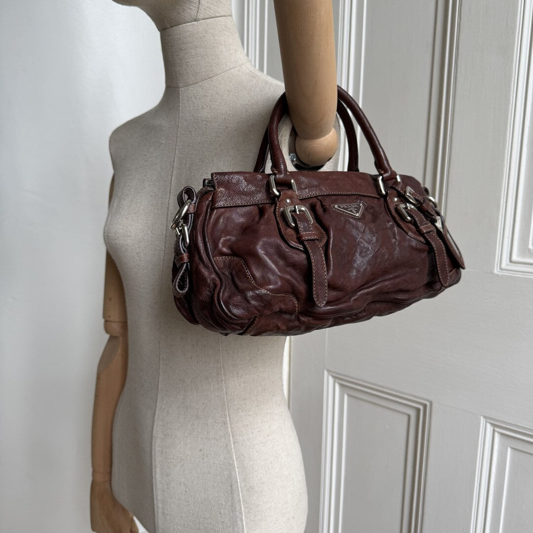2006 Prada Vitello Chocolate Brown Leather Handbag