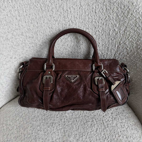 2006 Prada Vitello Chocolate Brown Leather Handbag
