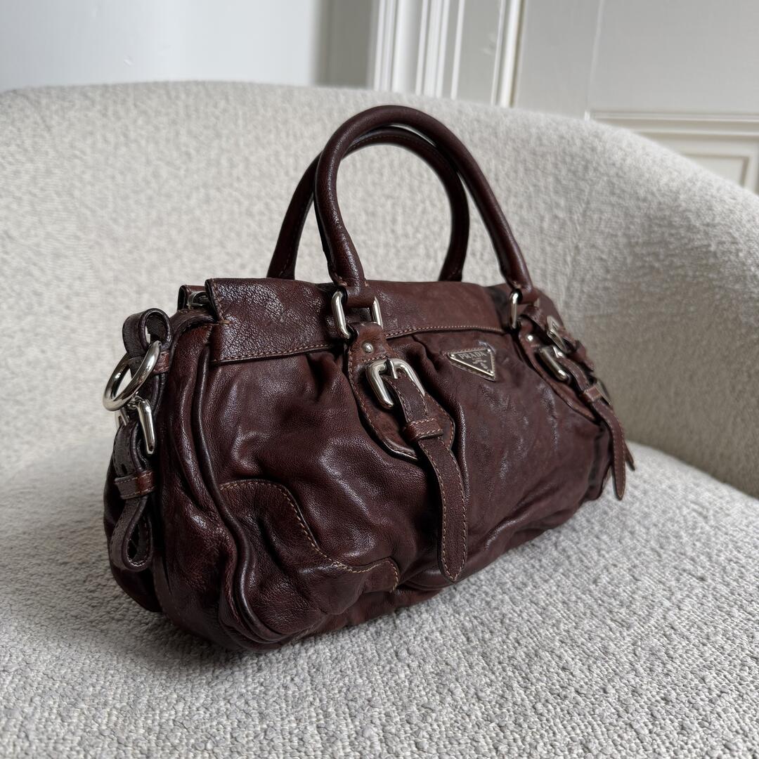 2006 Prada Vitello Chocolate Brown Leather Handbag