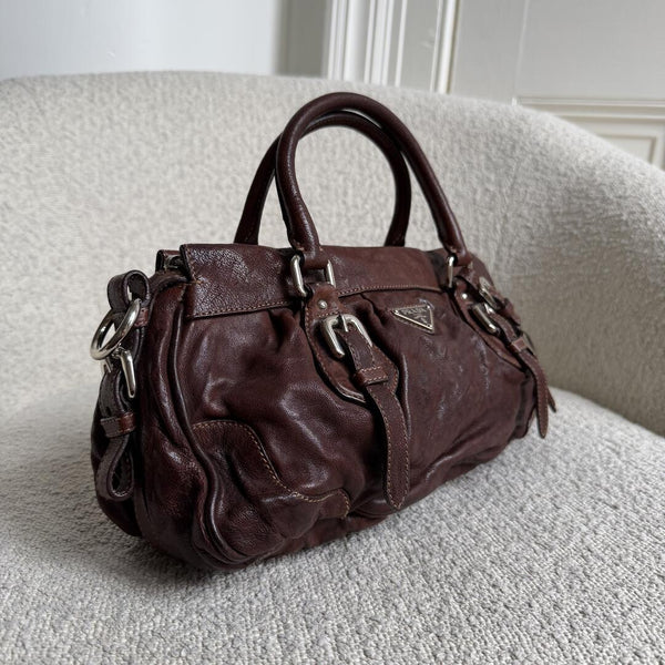 2006 Prada Vitello Chocolate Brown Leather Handbag