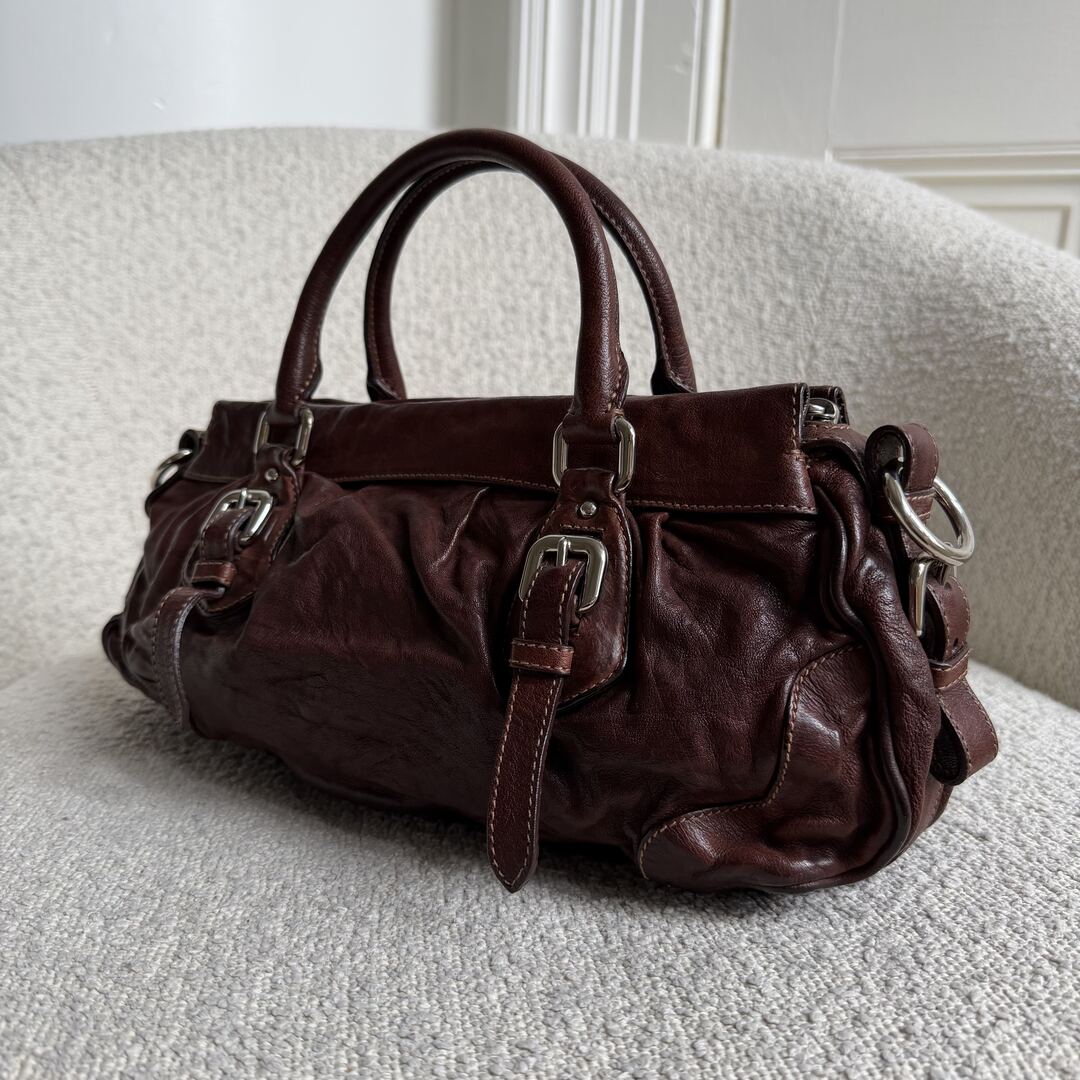 2006 Prada Vitello Chocolate Brown Leather Handbag