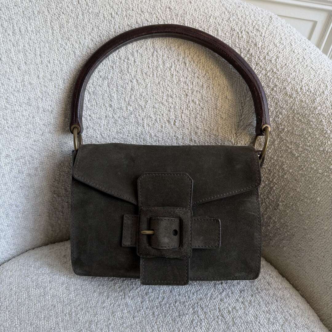 Archive Miu Miu Buckle Suede Green Handbag
