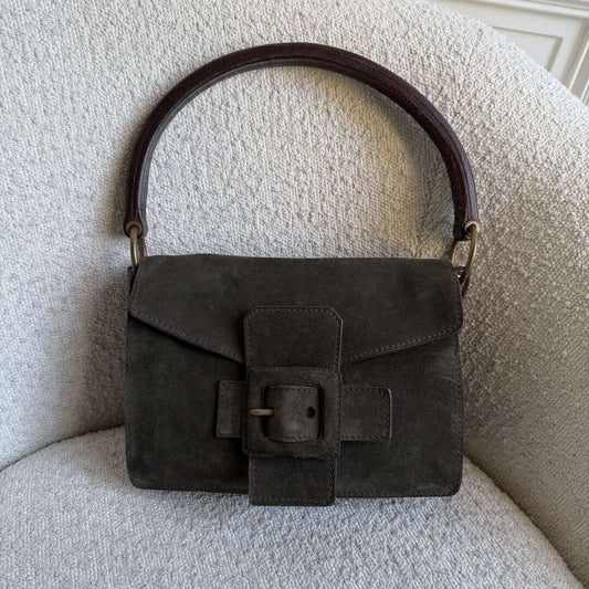 Archive Miu Miu Buckle Suede Green Handbag