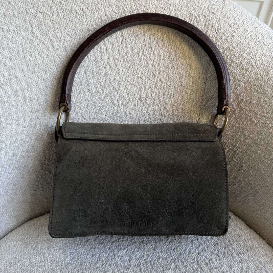 Archive Miu Miu Buckle Suede Green Handbag