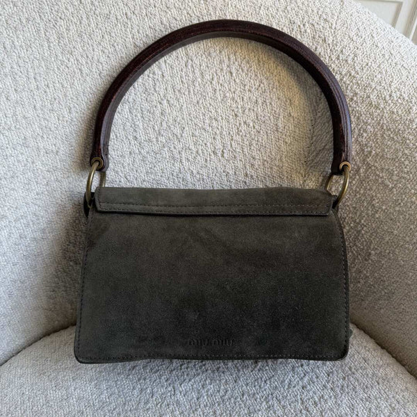 Archive Miu Miu Buckle Suede Green Handbag