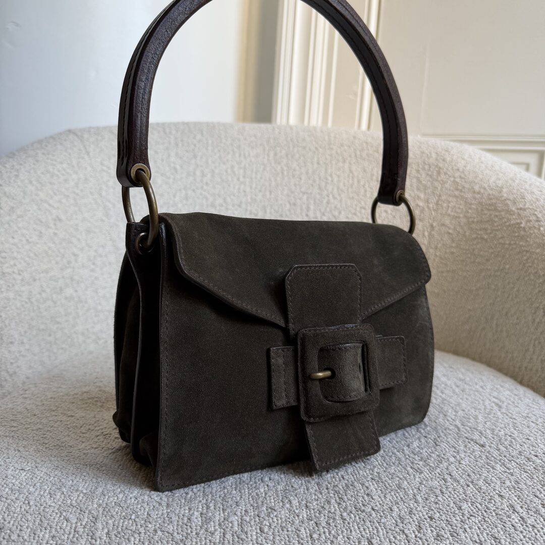 Archive Miu Miu Buckle Suede Green Handbag