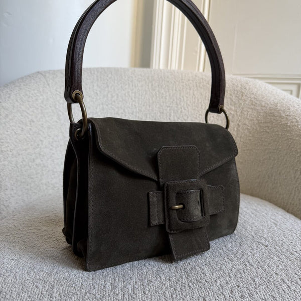 Archive Miu Miu Buckle Suede Green Handbag