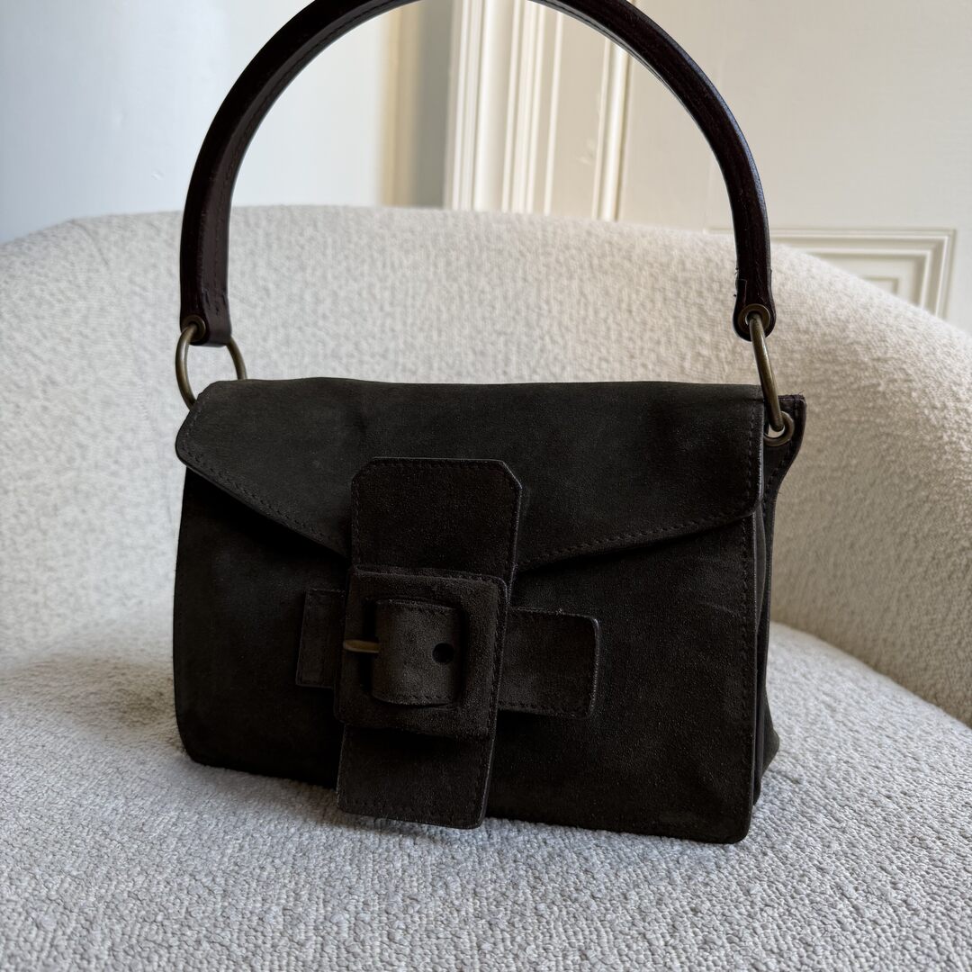 Archive Miu Miu Buckle Suede Green Handbag