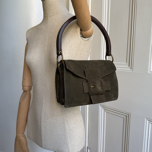 Archive Miu Miu Buckle Suede Green Handbag