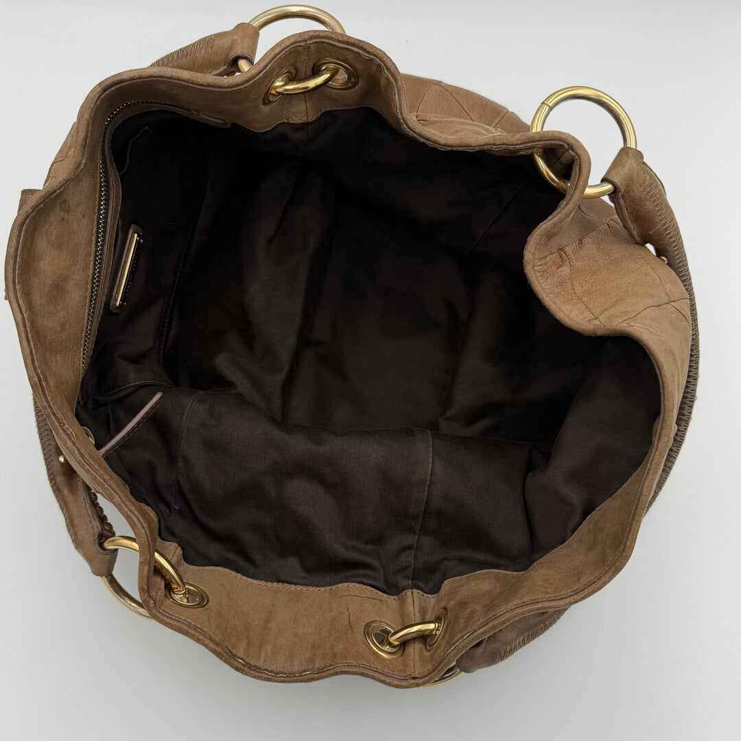 Miu Miu Studded Brown Leather Shoulder Bag