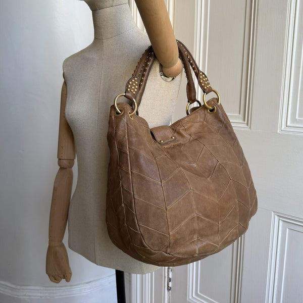 Miu Miu Studded Brown Leather Shoulder Bag